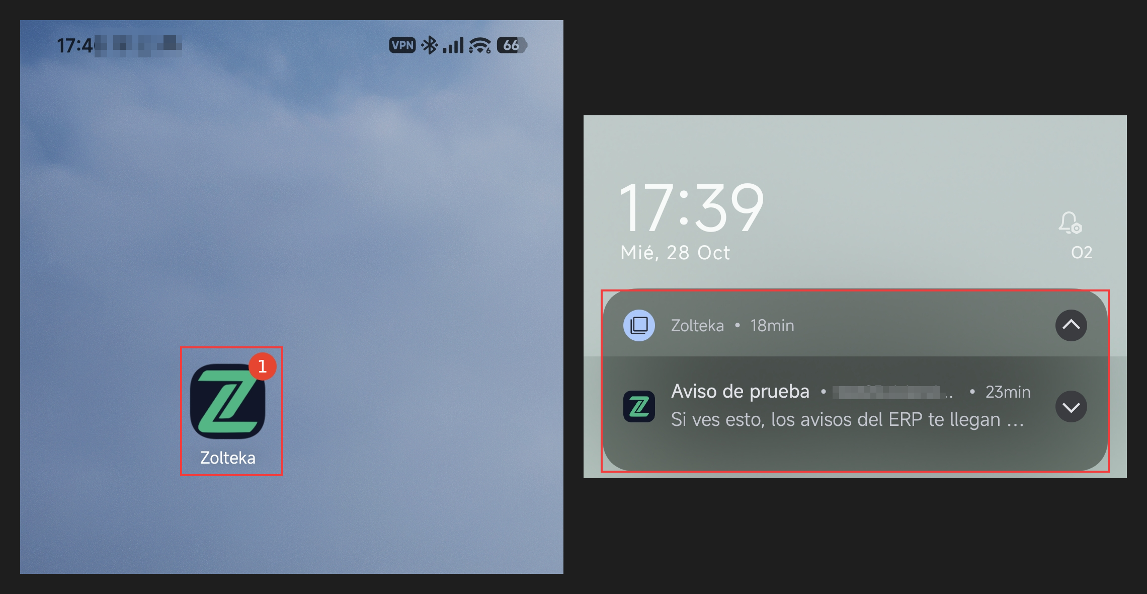 Aviso push recibido en el móvil